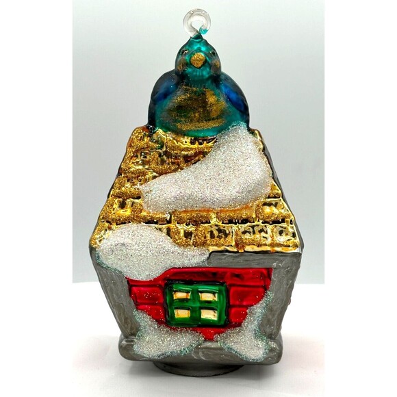 Department 56 Mercury Glass Christmas Tree Ornament Birdhouse Vintage Handpaint - Picture 1 of 16